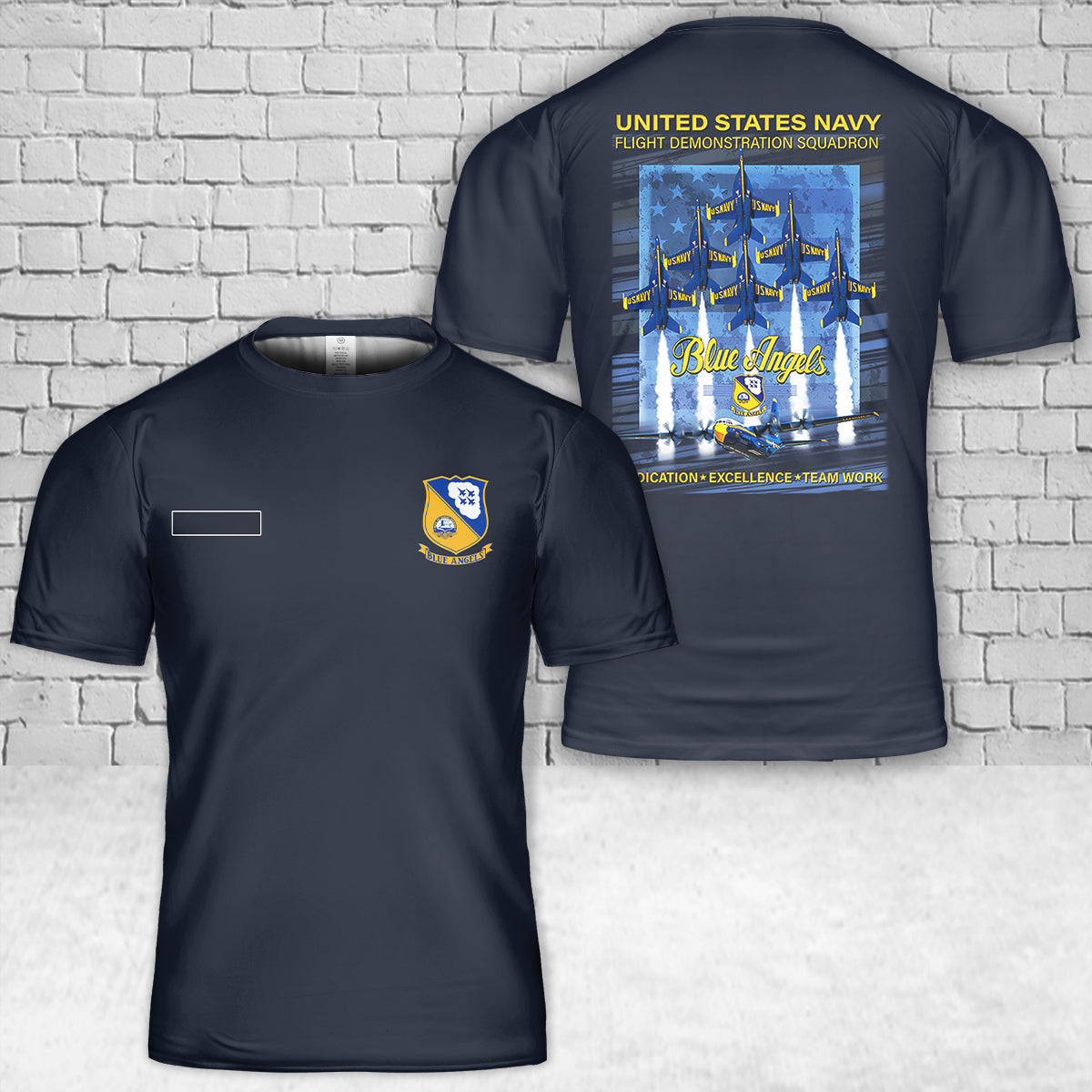 Custom Name US Navy Blue Angels Dedication T-Shirt 3D