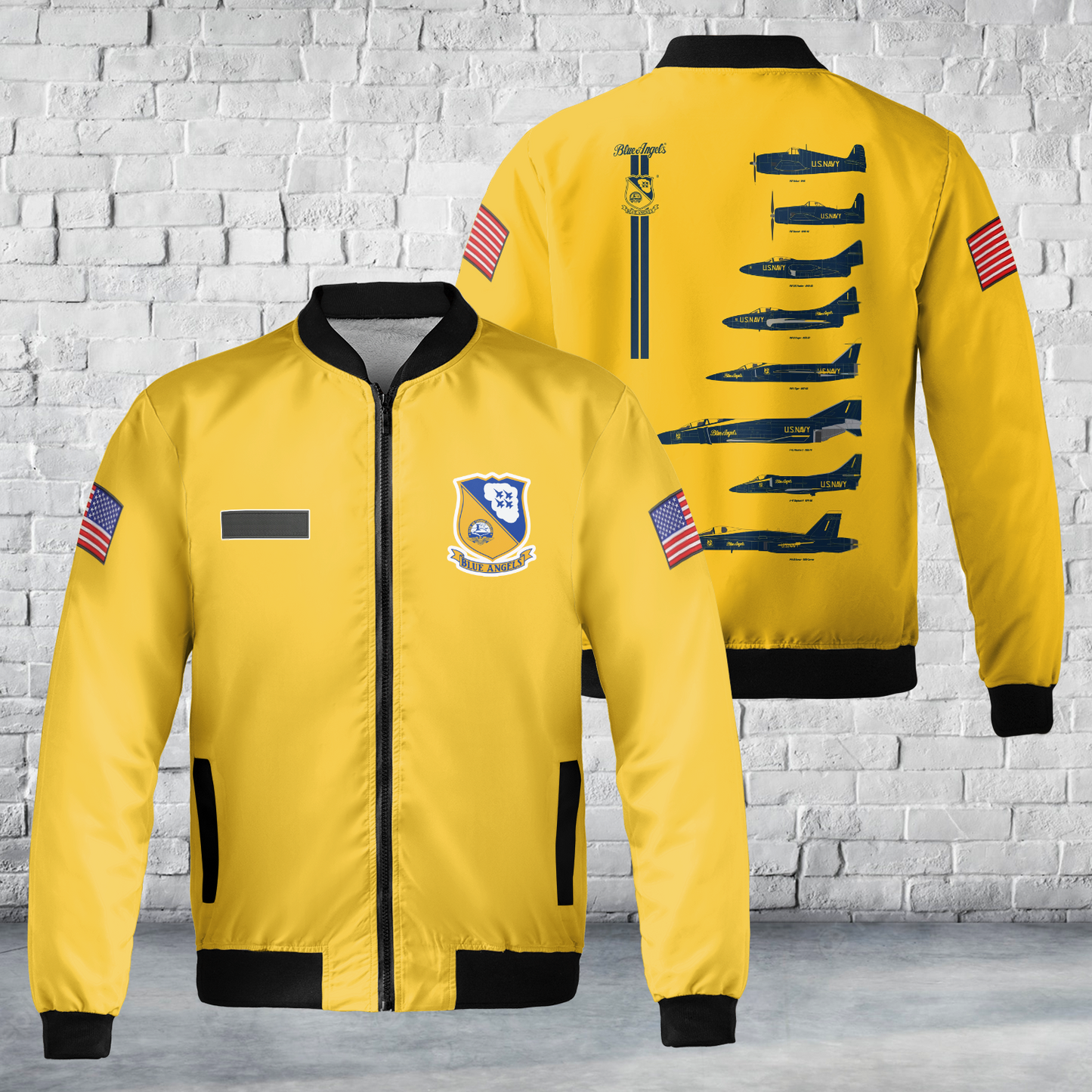 Custom Name US Navy Blue Angels History AOP Fleece Bomber Jacket