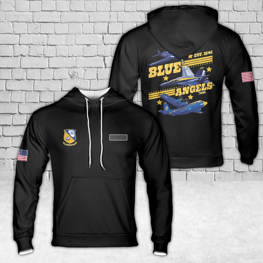 Custom Name US Navy Blue Angels Hoodie 3D