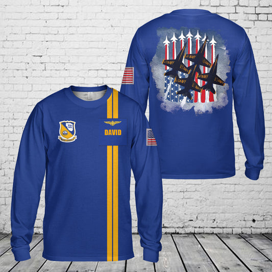 Custom Name US Navy Blue Angels Long Sleeve Shirt