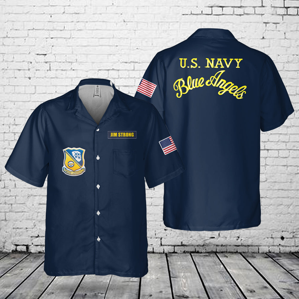 Custom Name US Navy Blue Angels Pocket Hawaiian Shirt