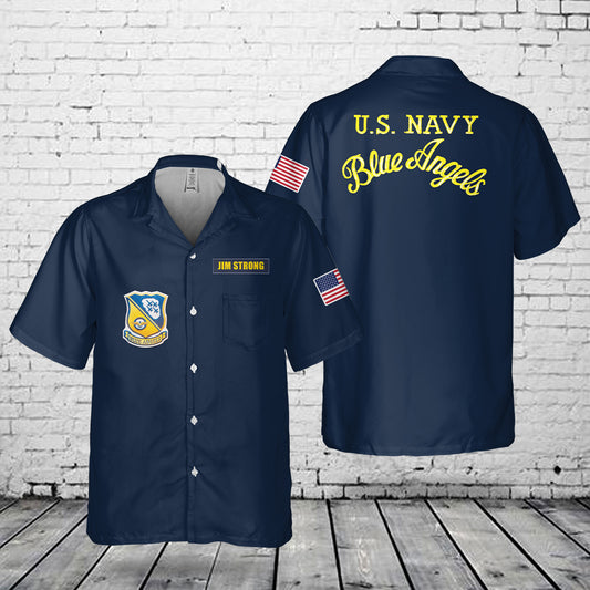 Custom Name US Navy Blue Angels Pocket Hawaiian Shirt