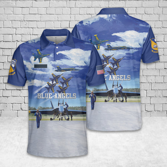 Custom Name US Navy Blue Angels Polo Shirt