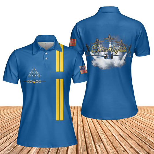 Custom Name US Navy Blue Angels Women's Polo Shirt