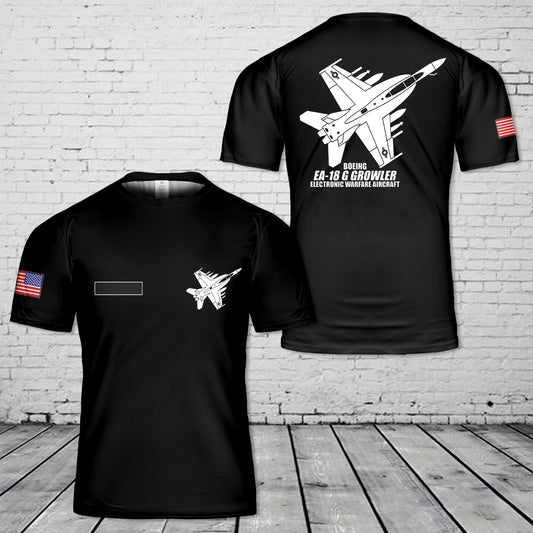 Custom Name US Navy Boeing EA-18G Growler Electronic Warfare Aircraft T-Shirt 3D