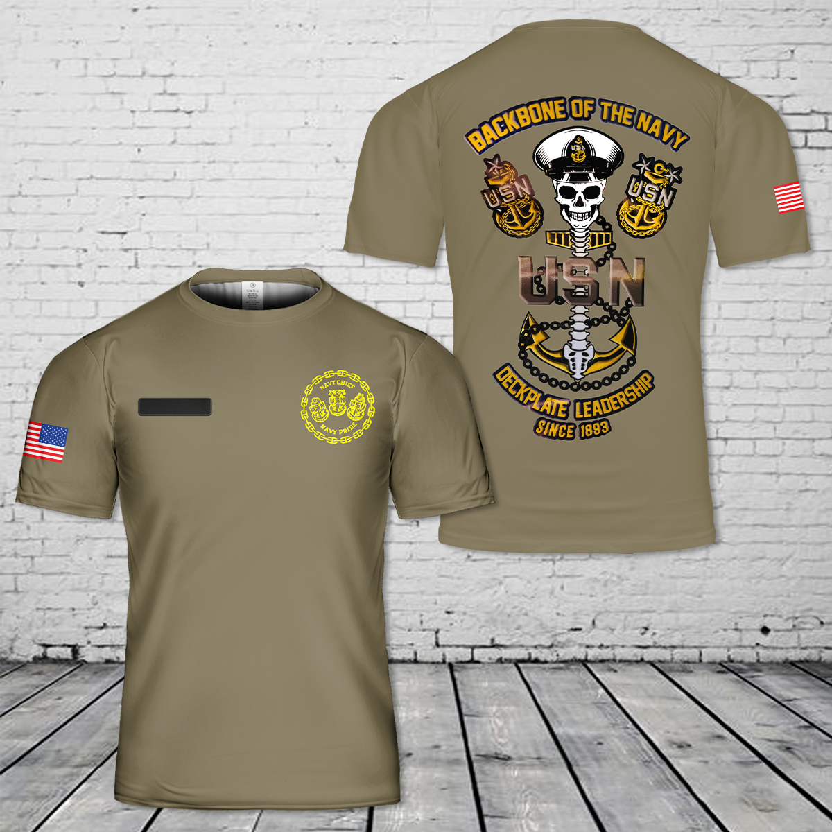 Custom Name US Navy CPO Backbone of The Navy T-Shirt 3D