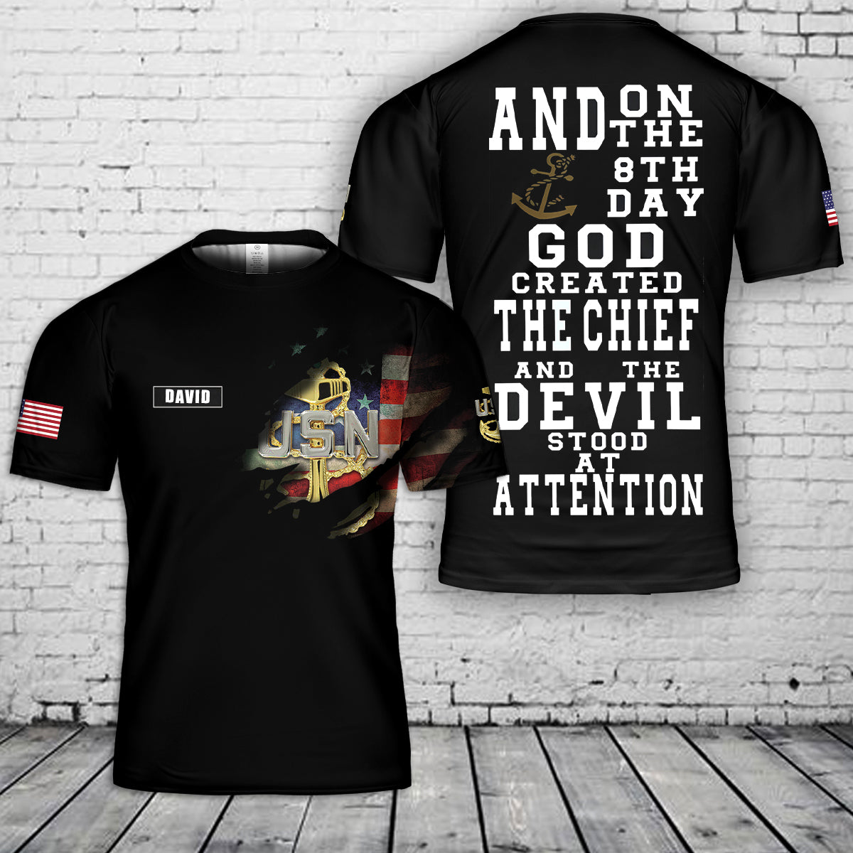 Custom Name US Navy Chief 8th Day God Created the Chief 3D T-Shirt