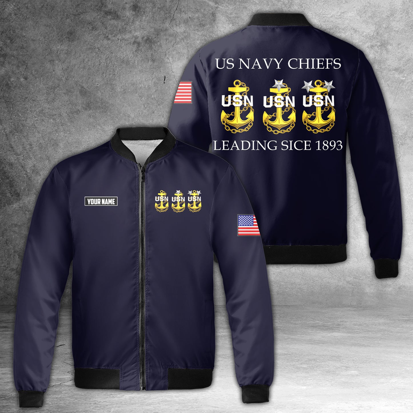 Custom Name US Navy Chief AOP Fleece Bomber Jacket