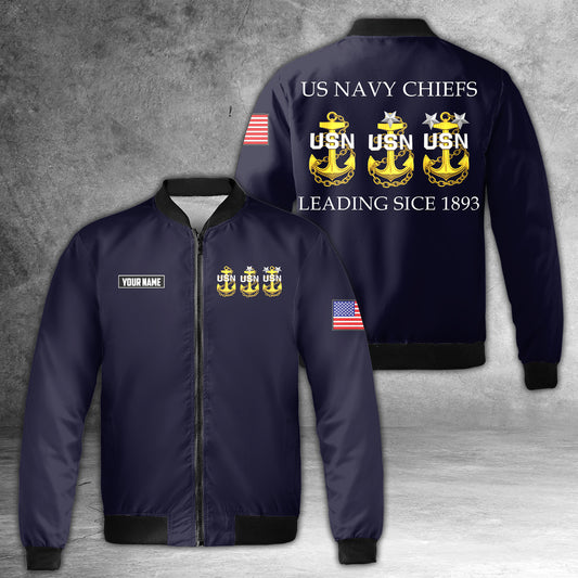 Custom Name US Navy Chief AOP Fleece Bomber Jacket