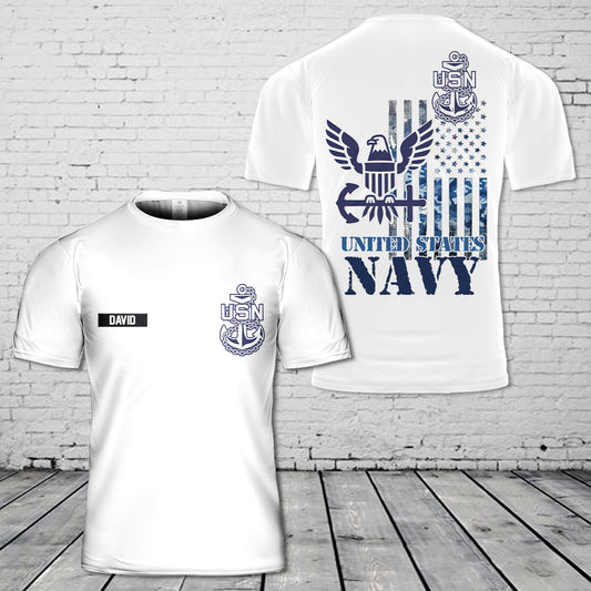 Custom Name US Navy Chief Anchor Flag 3D T-Shirt