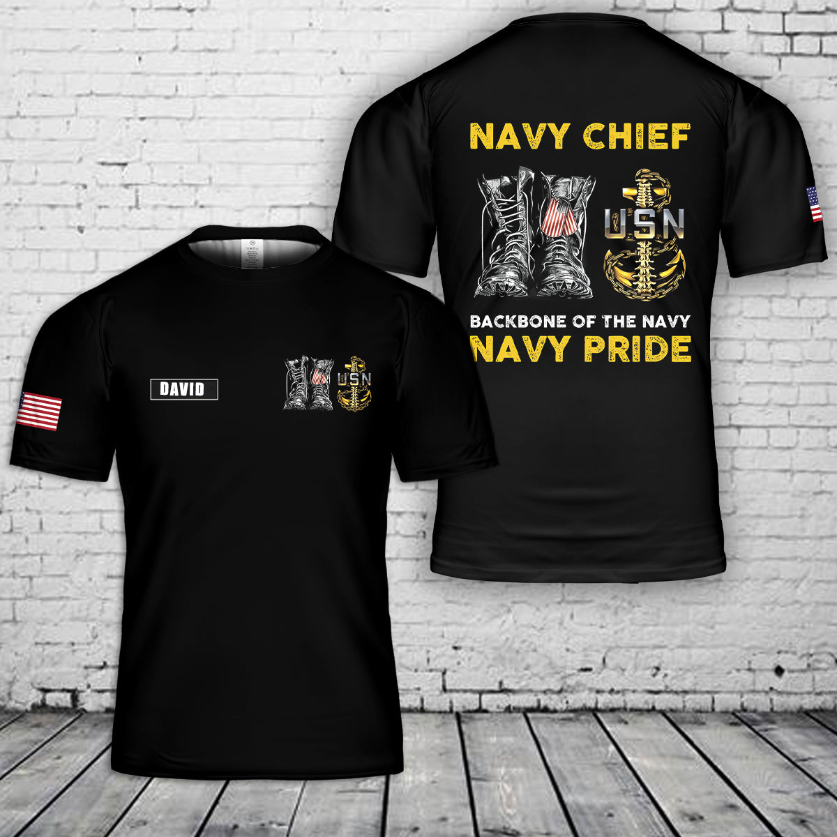 Custom Name US Navy Chief Backbone 3D T-Shirt