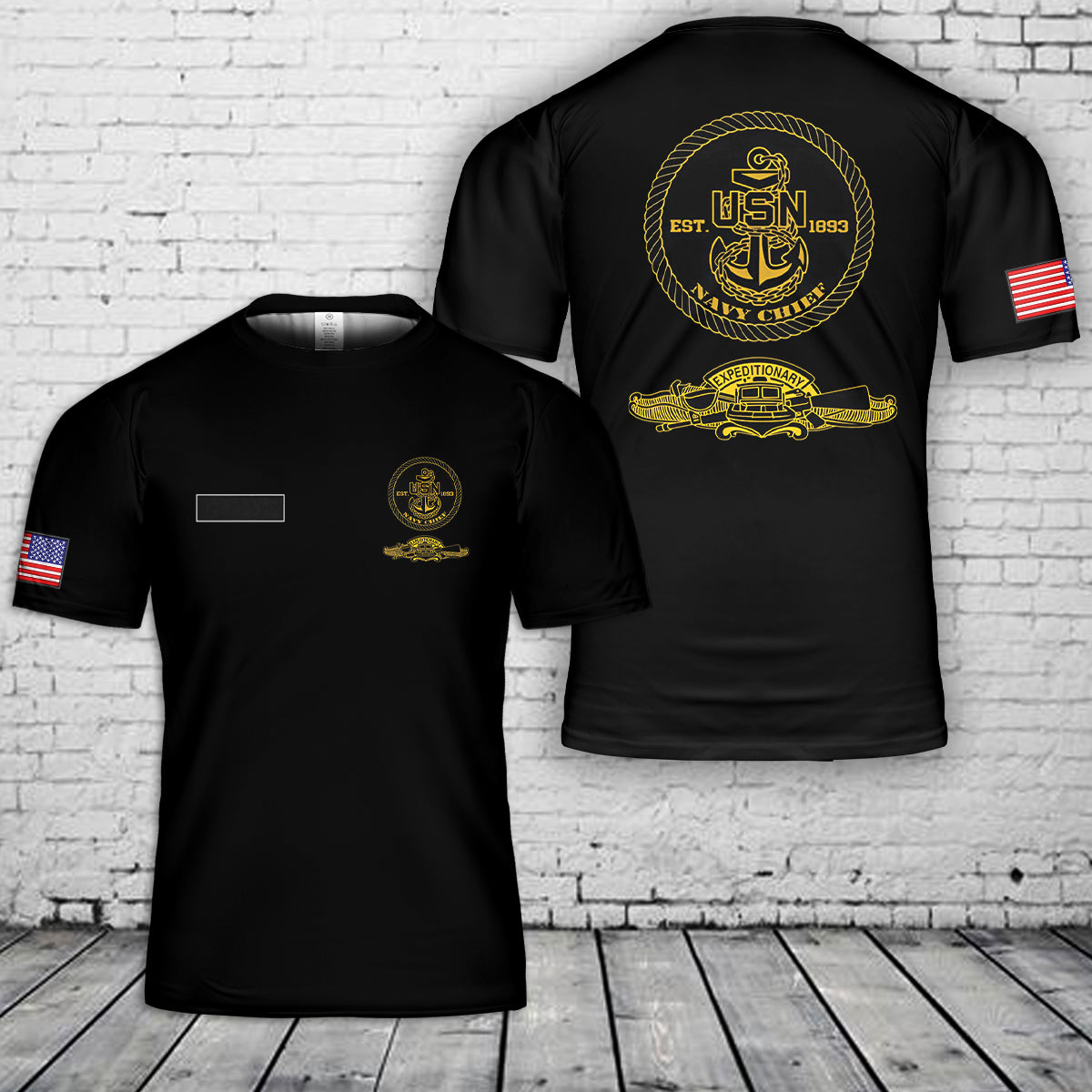 Custom Name US Navy Chief Expeditionary Warfare T-Shirt 3D