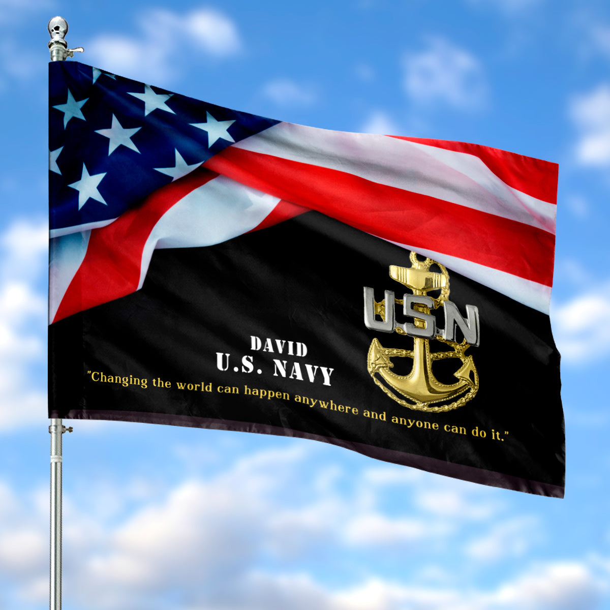 Custom Name US Navy Chief House Flag