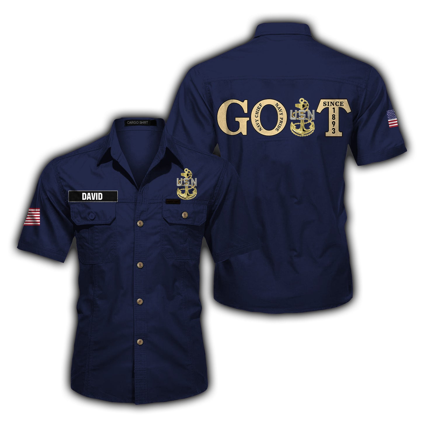 Custom Name US Navy Chief GOAT Cotton cargo shirt