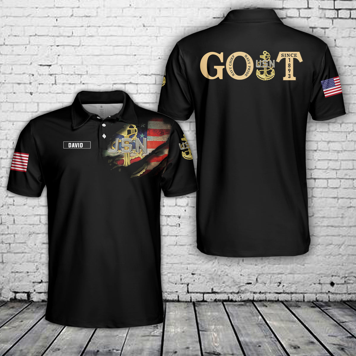 Custom Name US Navy Chief GOAT  Polo Shirt