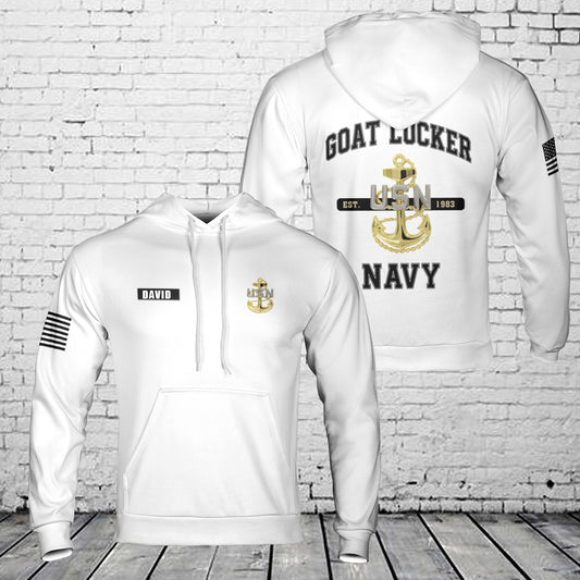 Custom Name US Navy Chief Goat Locker 3D Hoodie