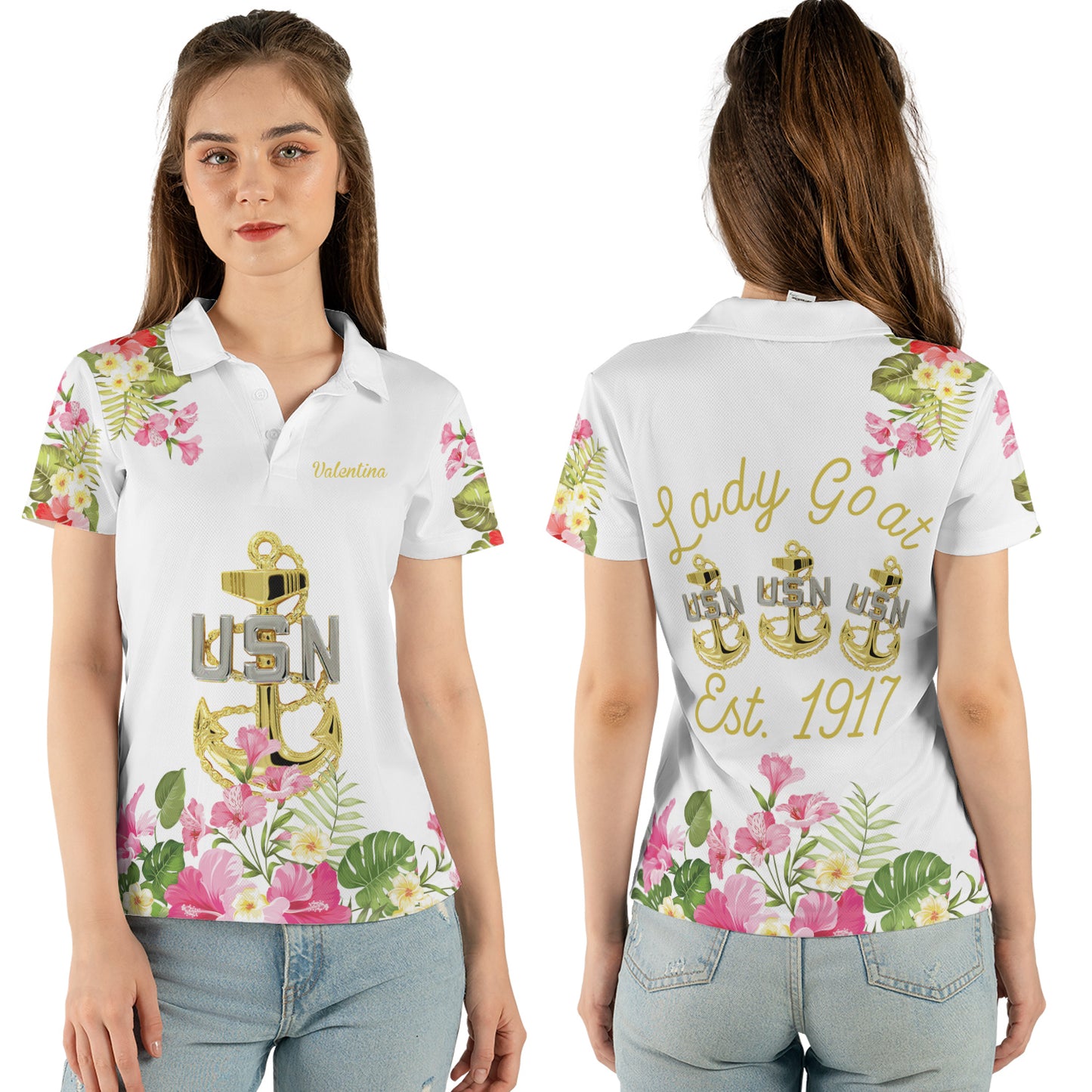 Custom Name US Navy Chief Lady Goat Est. 1917 Women's Polo Shirt