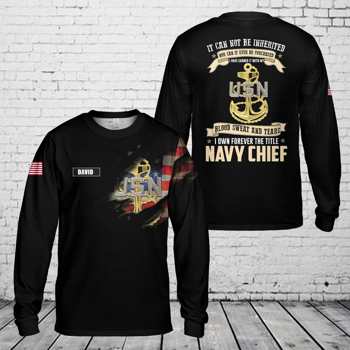 Custom Name US Navy Chief Long Sleeve Shirt