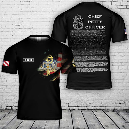 Custom Name US Navy Chief Petty Officer 3D T-Shirt