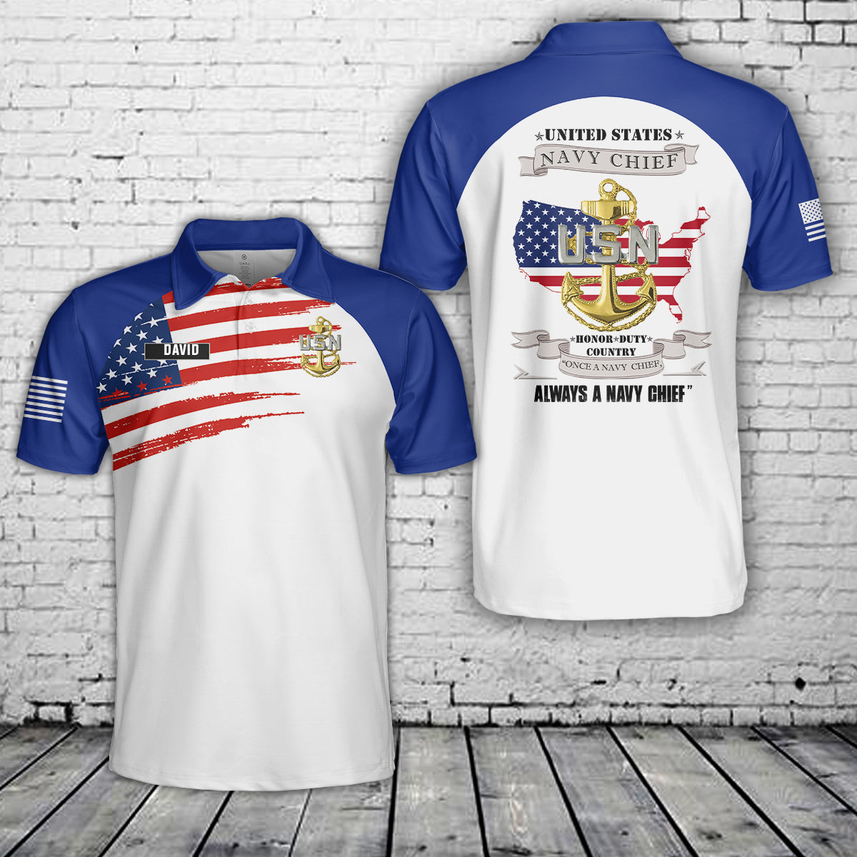 Custom Name US Navy Chief Polo Shirt