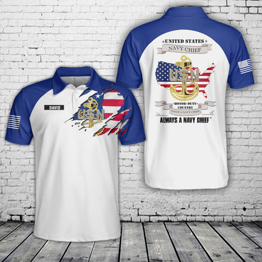Custom Name US Navy Chief Polo Shirt