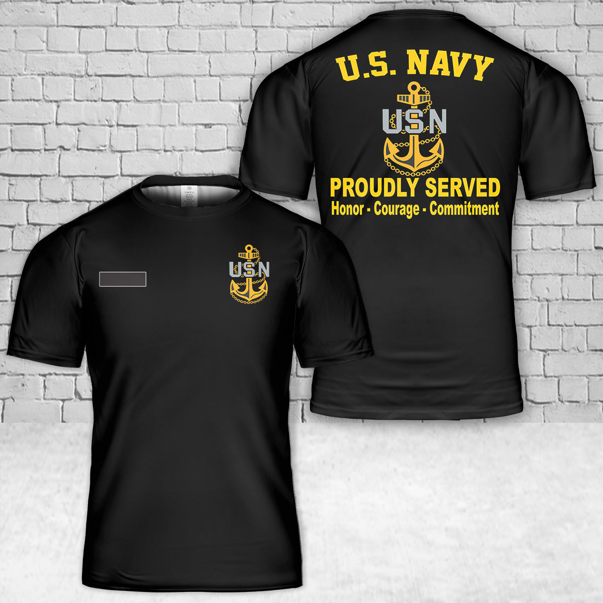 Custom Name US Navy Chief Proudly Server T-Shirt 3D