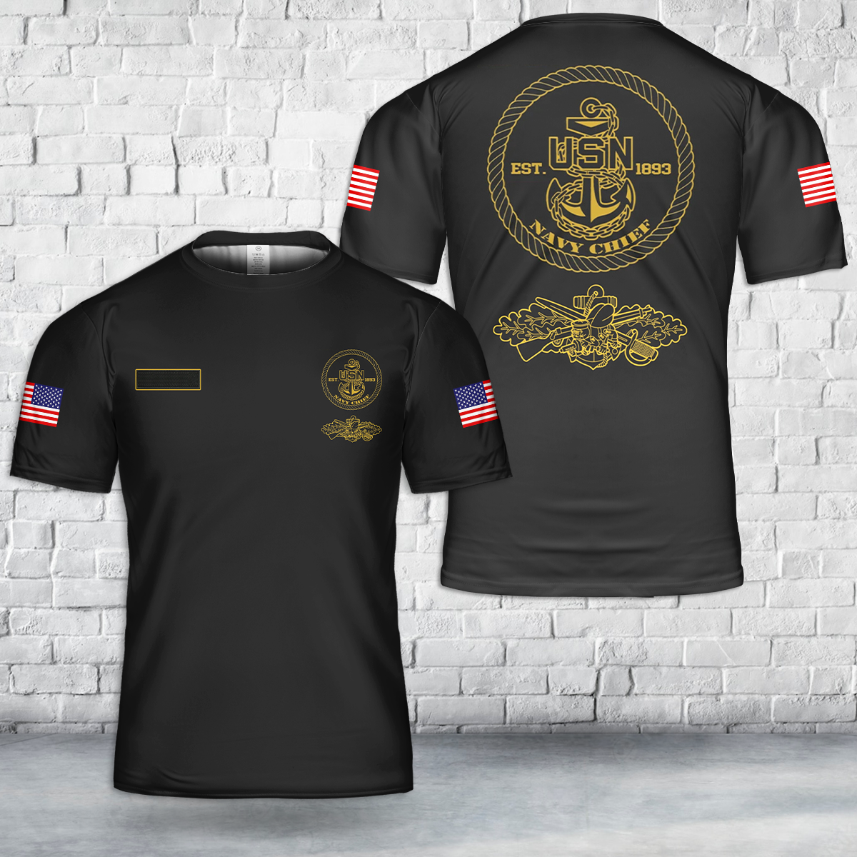 Custom Name US Navy Chief Seabee Anchor 1893 T-Shirt 3D