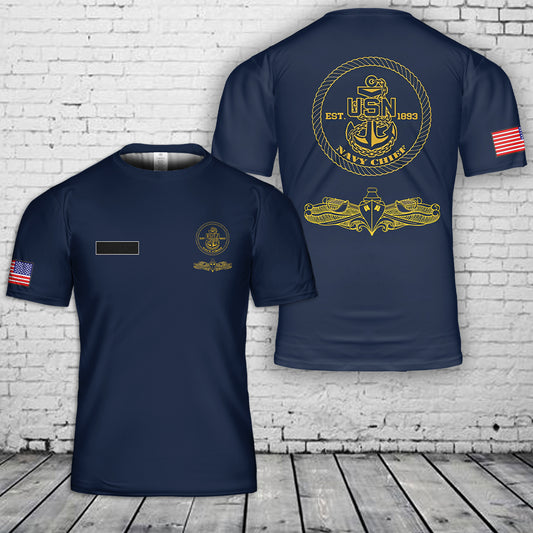 Custom Name US Navy Chief Surface Warfare Anchor 1893 T-Shirt 3D