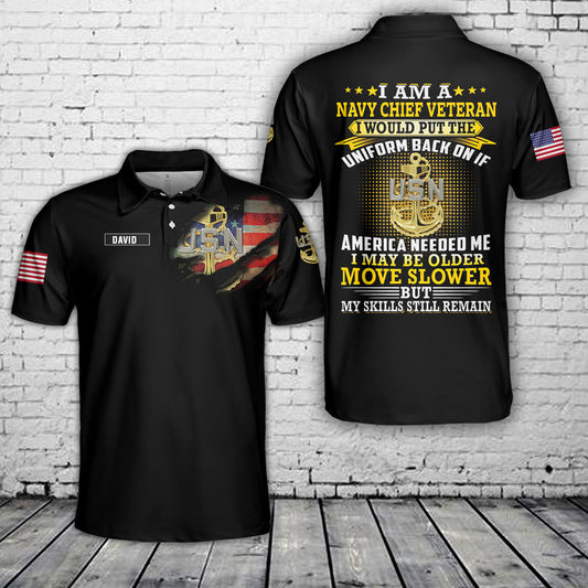 Custom Name US Navy Chief Veteran Polo Shirt