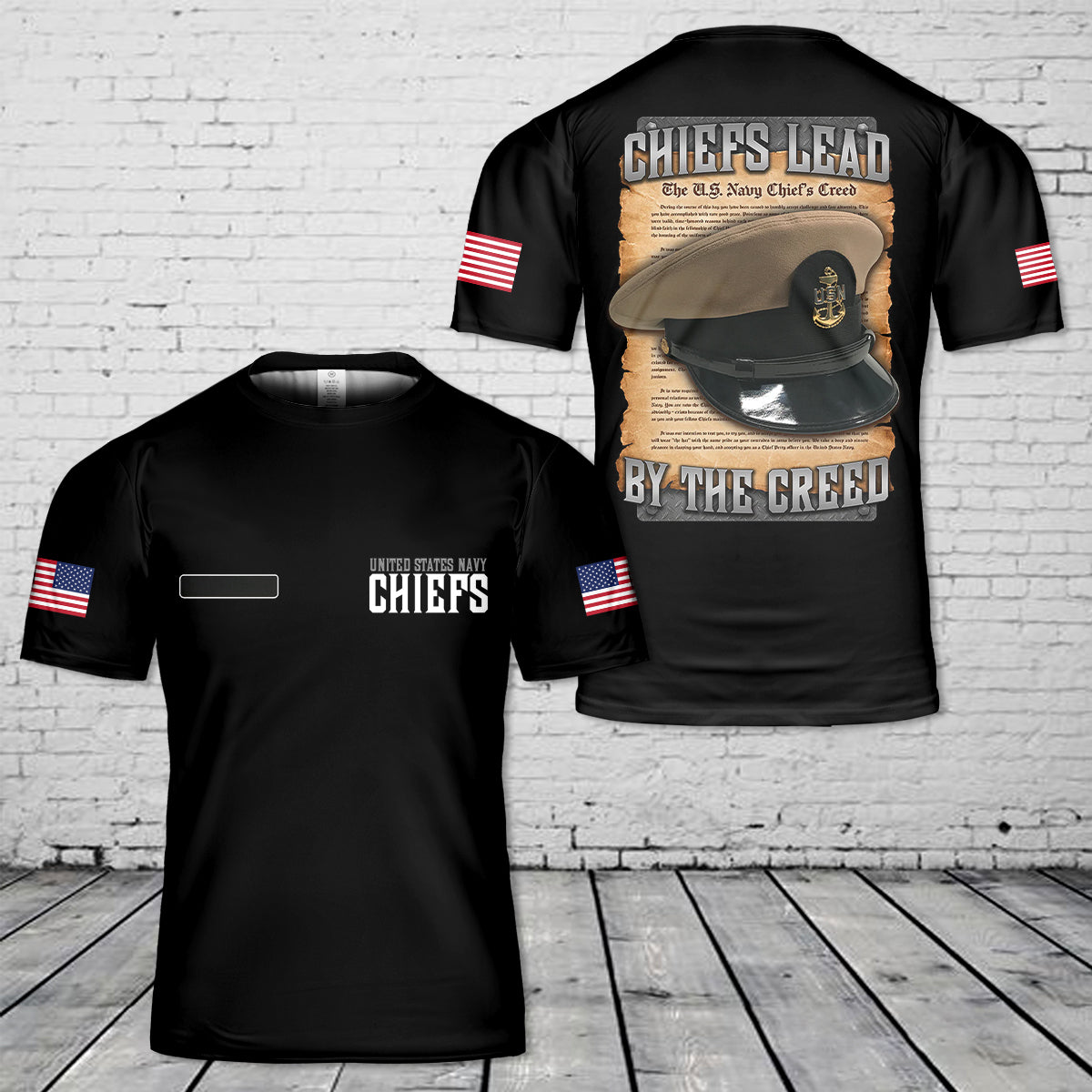 Custom Name US Navy Chiefs Lead By The Creed T-Shirt 3D