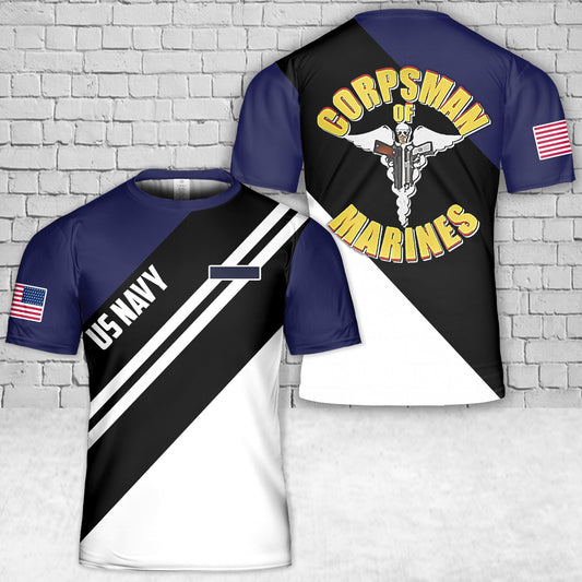 Custom Name US Navy Corpsman 8404 FMF Navy Veteran Memorial Day T-Shirt 3D