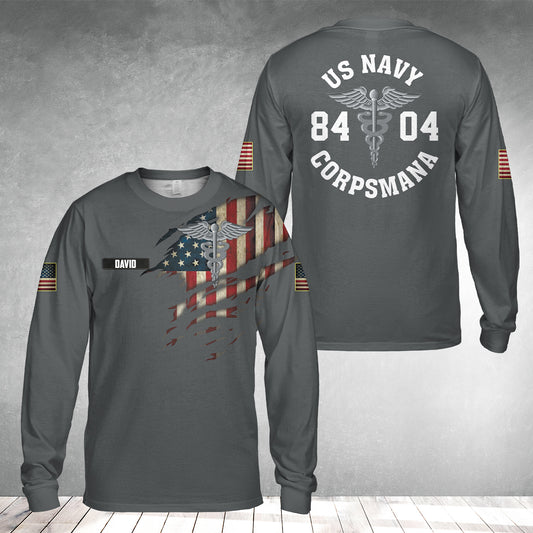 Custom Name US Navy Corpsman 8404 AOP Long Sleeve Shirt