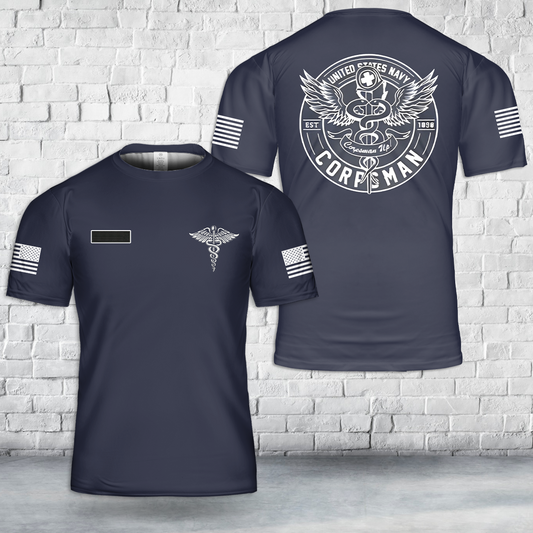 Custom Name US Navy Corpsman T-Shirt 3D