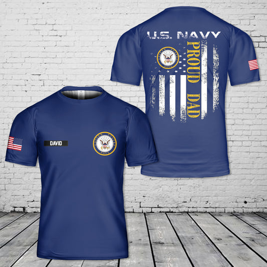 Custom Name US Navy Dad 3D T-Shirt