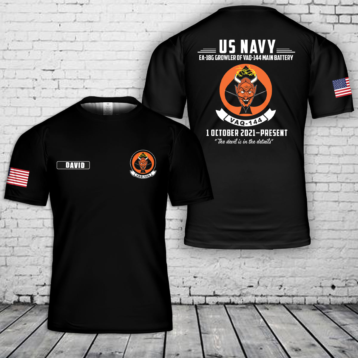 Custom Name US Navy EA-18G Growler Of VAQ-144 Main Battery 3D T-Shirt