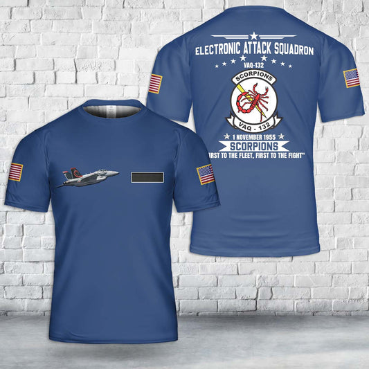 Custom Name US Navy EA-18G Of VAQ-132 "Scorpions" T-Shirt 3D