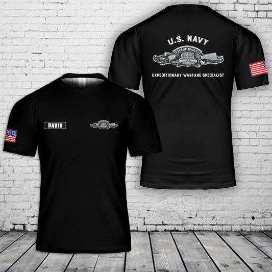 Custom Name US Navy Enlisted Expeditionary Warfare Insignia 3D T-Shirt