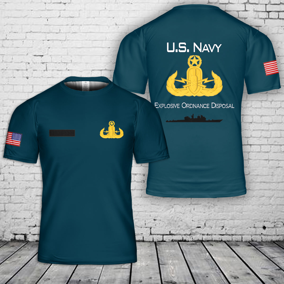 Custom Name US Navy Explosive Ordnance Disposal Officer (EOD) T-Shirt 3D
