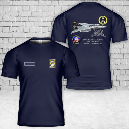 Custom Name US Navy F-14A Tomcat Of VF-84 "Jolly Rogers" T-Shirt 3D