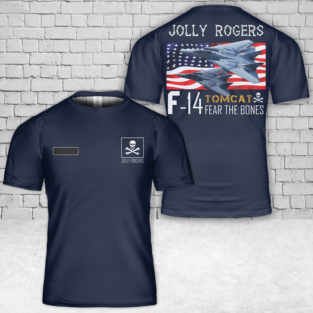 Custom Name US Navy F-14 Tomcat Jolly Rogers Fighter T-Shirt 3D