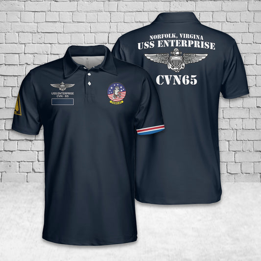 Custom Name US Navy F-14 Tomcat USS Enterprise CVN 65 Polo Shirt