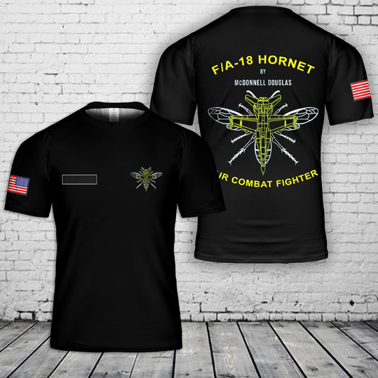 Custom Name US Navy F/A-18 Hornet by McDonnell Douglas Multirole Supersonic Air Combat Fighter T-Shirt 3D