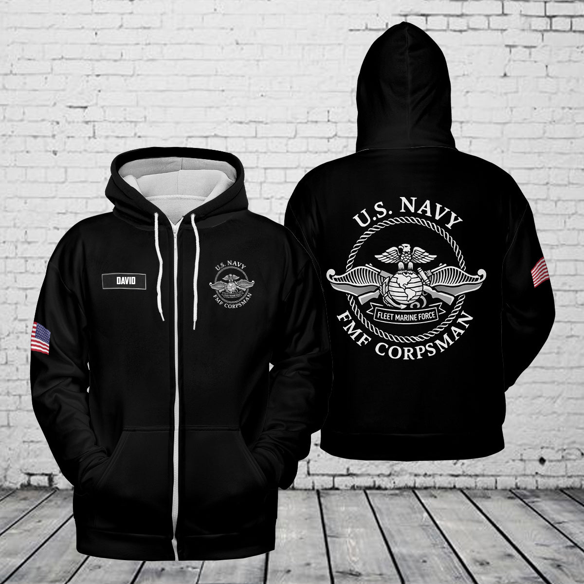 Custom Name US Navy FMF Corpsman Zip Hoodie