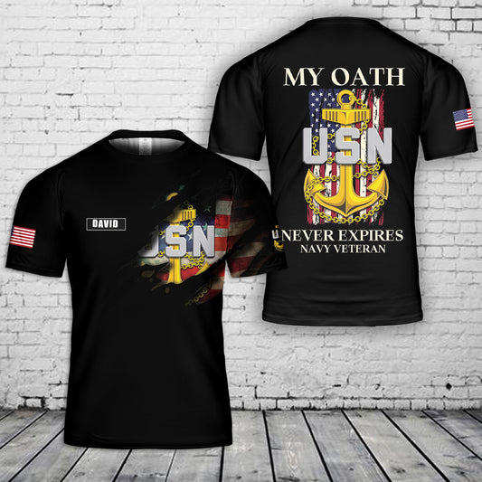 Custom Name US Navy Fouled Anchor Flag 3D T-Shirt