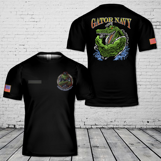 Custom Name US Navy Gator Navy Amphibious T-Shirt 3D