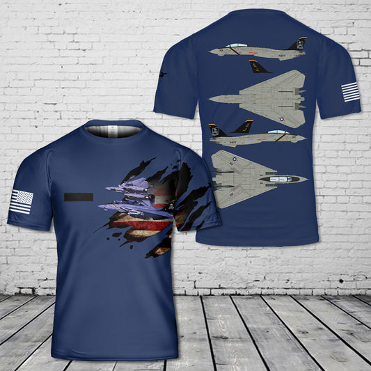 Custom Name US Navy Grumman F-14A Tomcat of VF-84 Jolly Rogers T-Shirt 3D