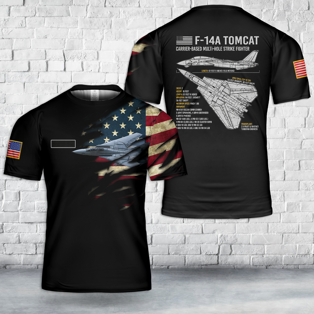 Custom Name US Navy Grumman F-14 Tomcat T-Shirt 3D