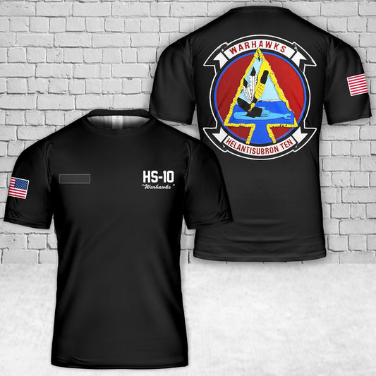 Custom Name US Navy HS-10 Warhawks T-Shirt 3D