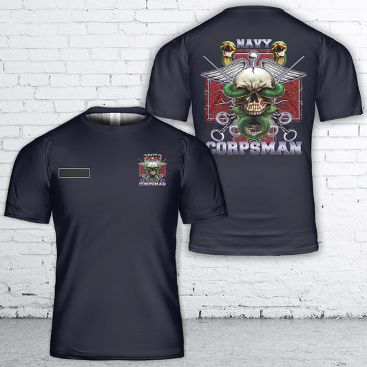 Custom Name US Navy Hospital Corpsman Devil Doc Military Veteran T-Shirt 3D