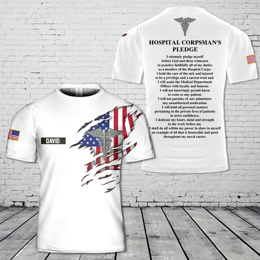Custom Name US Navy Hospital Corpsman Pledge 3D T-Shirt